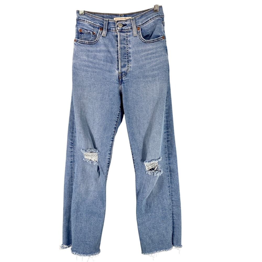 Levis Ribcage Straight Ankle Blue‎ Denim Buttonfly High Rise Jeans Womens 25